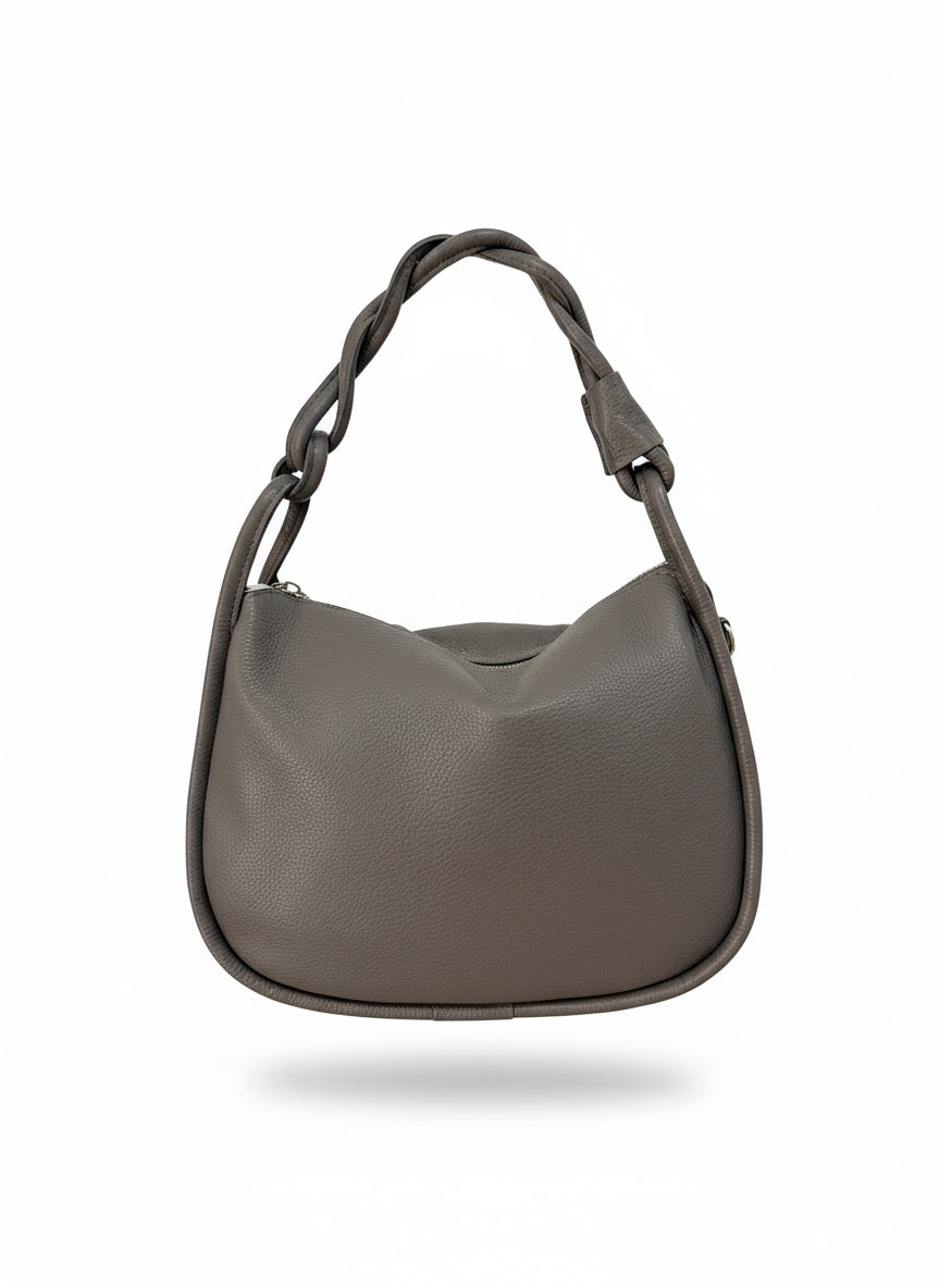 BORSA IN PELLE CON MANICO INTRECCIATO