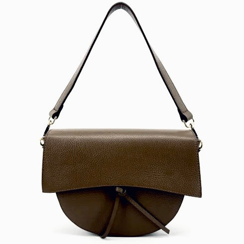 BORSA MEZZALUNA in vera pelle cioccolato