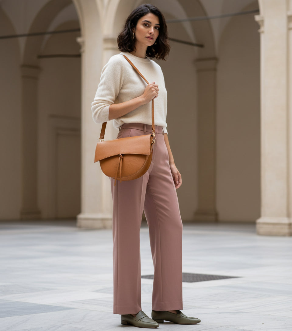 BORSA MEZZALUNA in vera pelle cuoio