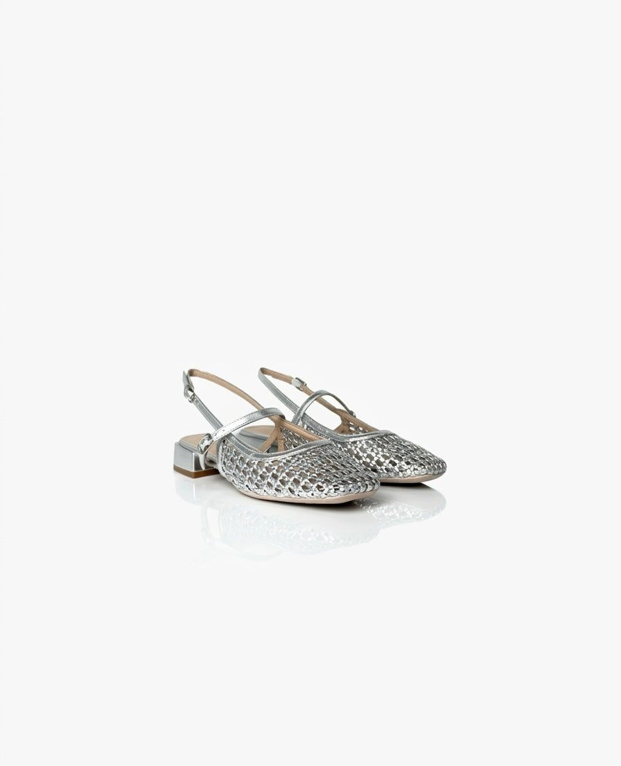 CLAUD V BALLERINA IN PELLE ARGENTO TRAFORATA