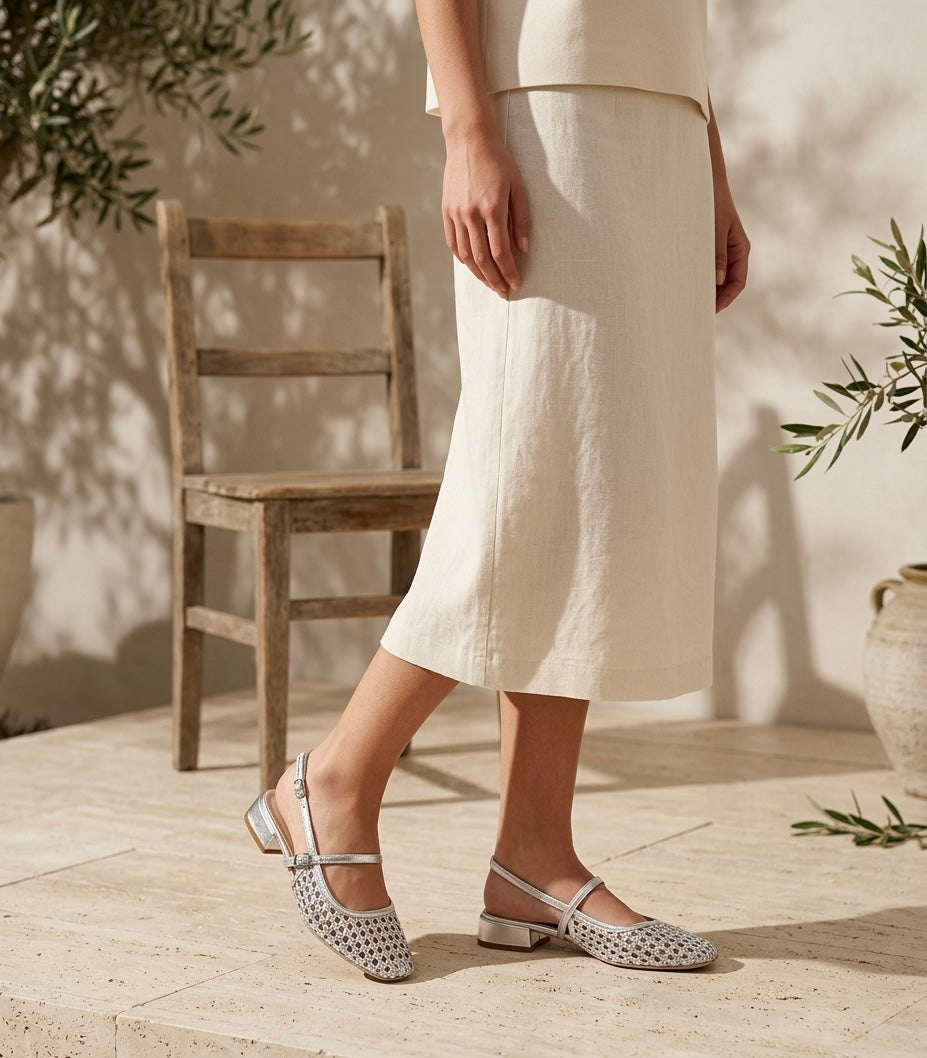 CLAUD V BALLERINA IN PELLE ARGENTO TRAFORATA
